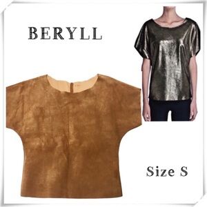 BERYLL Genuine Suede Leather Short-sleeve Shirt in Camel Tan Brown Size S